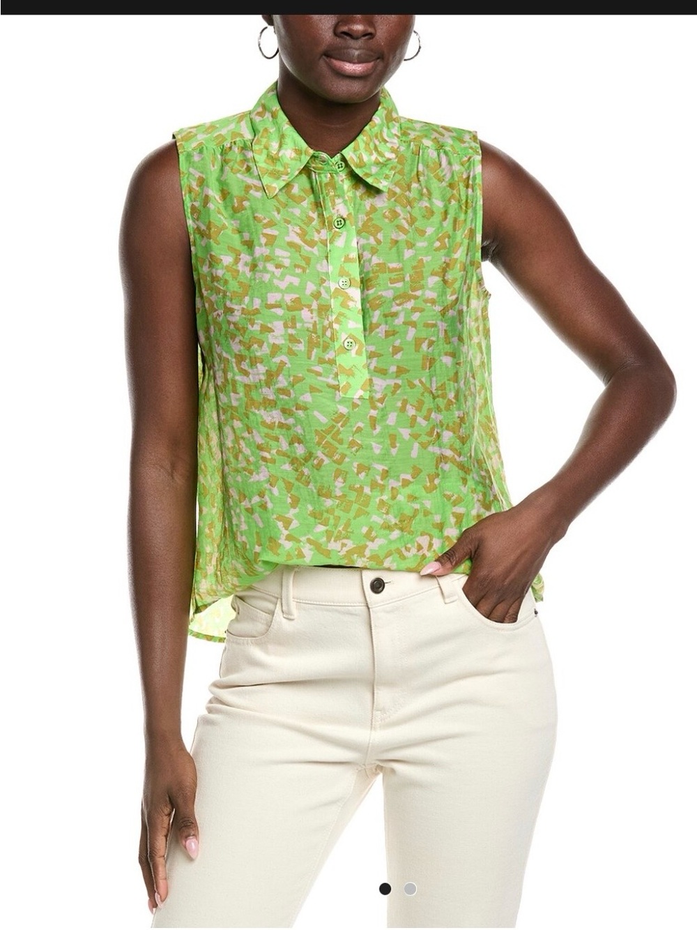 New!! Cabi shine popover bright green sheer sleeveless blouse large